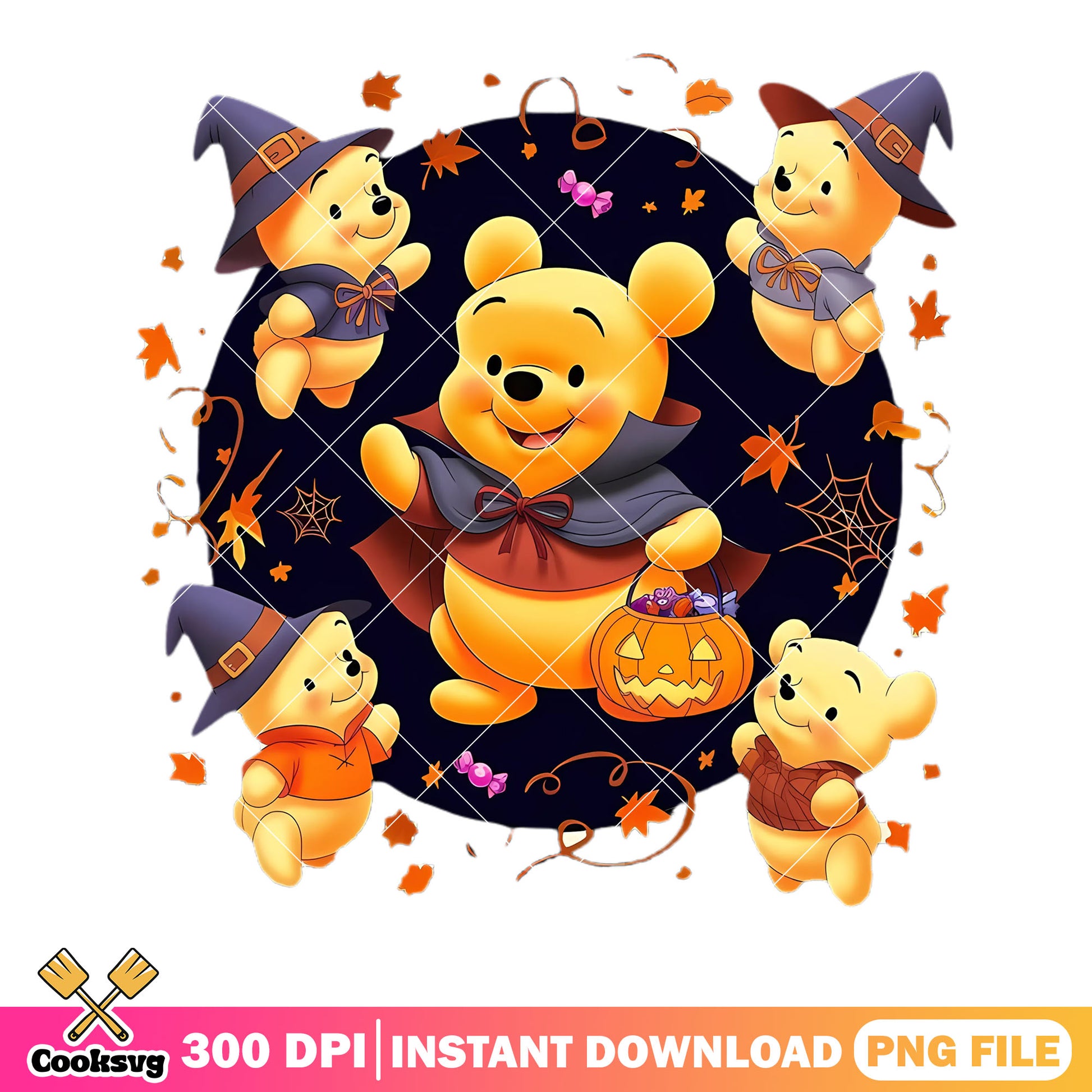 Pooh the winnie scary night png, disney halloween png, Witch costume png 
