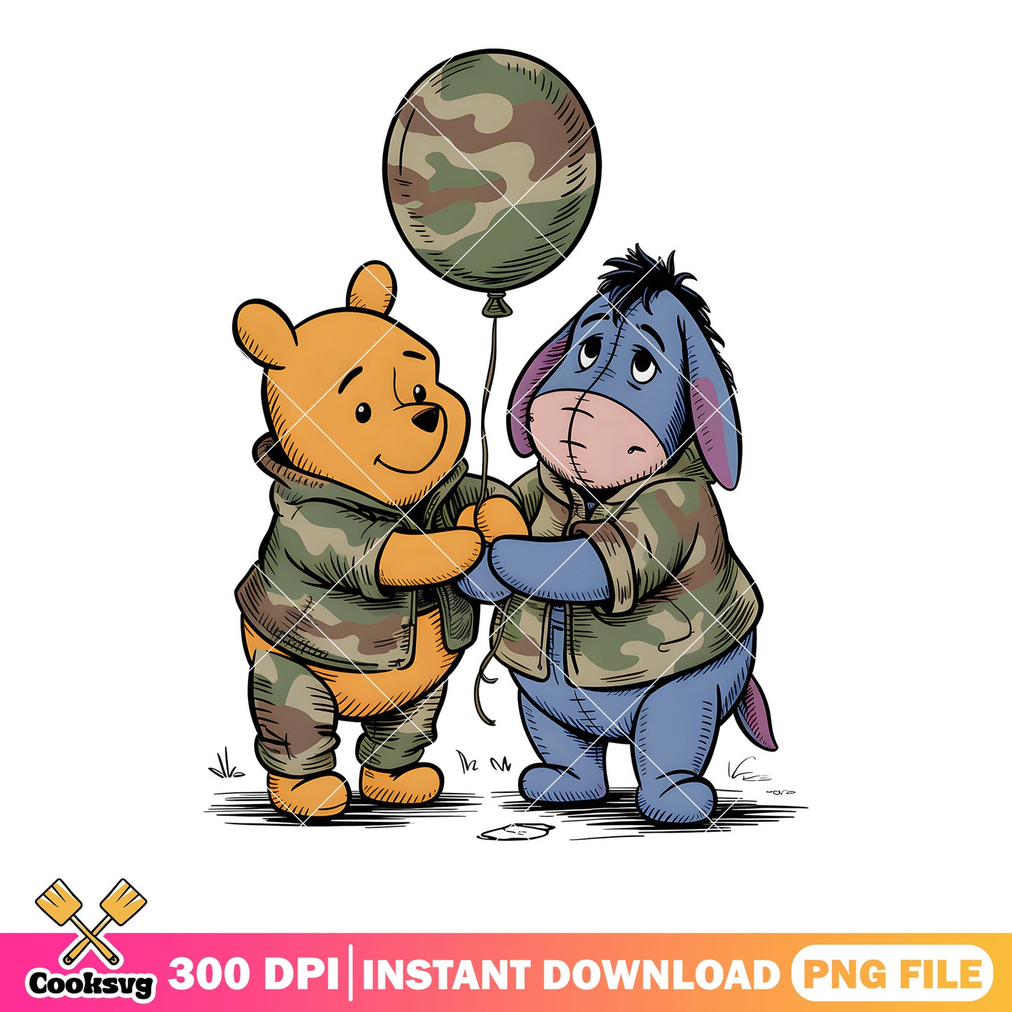 Pooh with eeyore in army png, winnie the pooh eeyore png,​ disney poster png