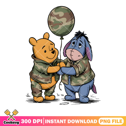 Pooh with eeyore in army png, winnie the pooh eeyore png,​ disney poster png