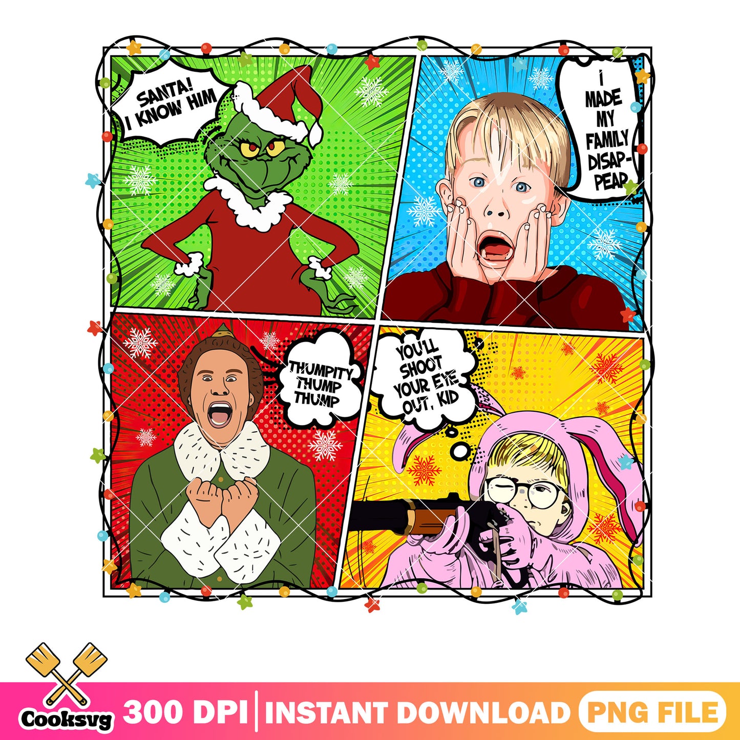 Pop art christmas movie png, vibrant characters png, pop art png