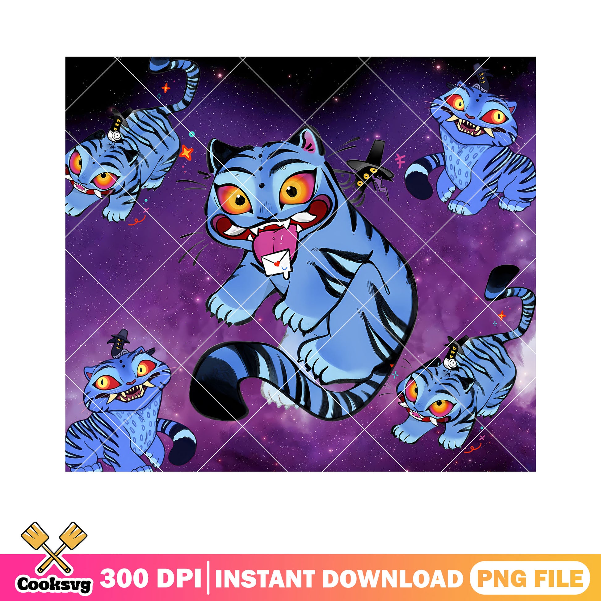 Poster blue tiger art png, anime tiger huntrix png, tiger anime png