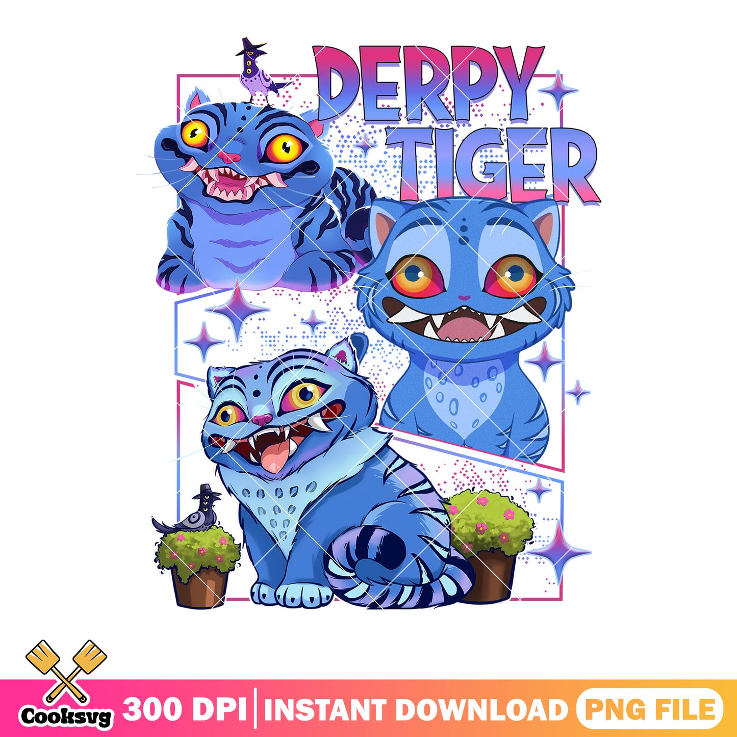 Poster derpy tiger decor png, card design tiger png, anime tiger png