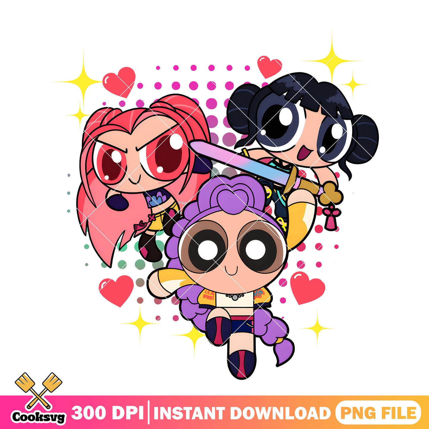 Powerpuff kpop png, kpop netflix png, kpop demon hunters png
