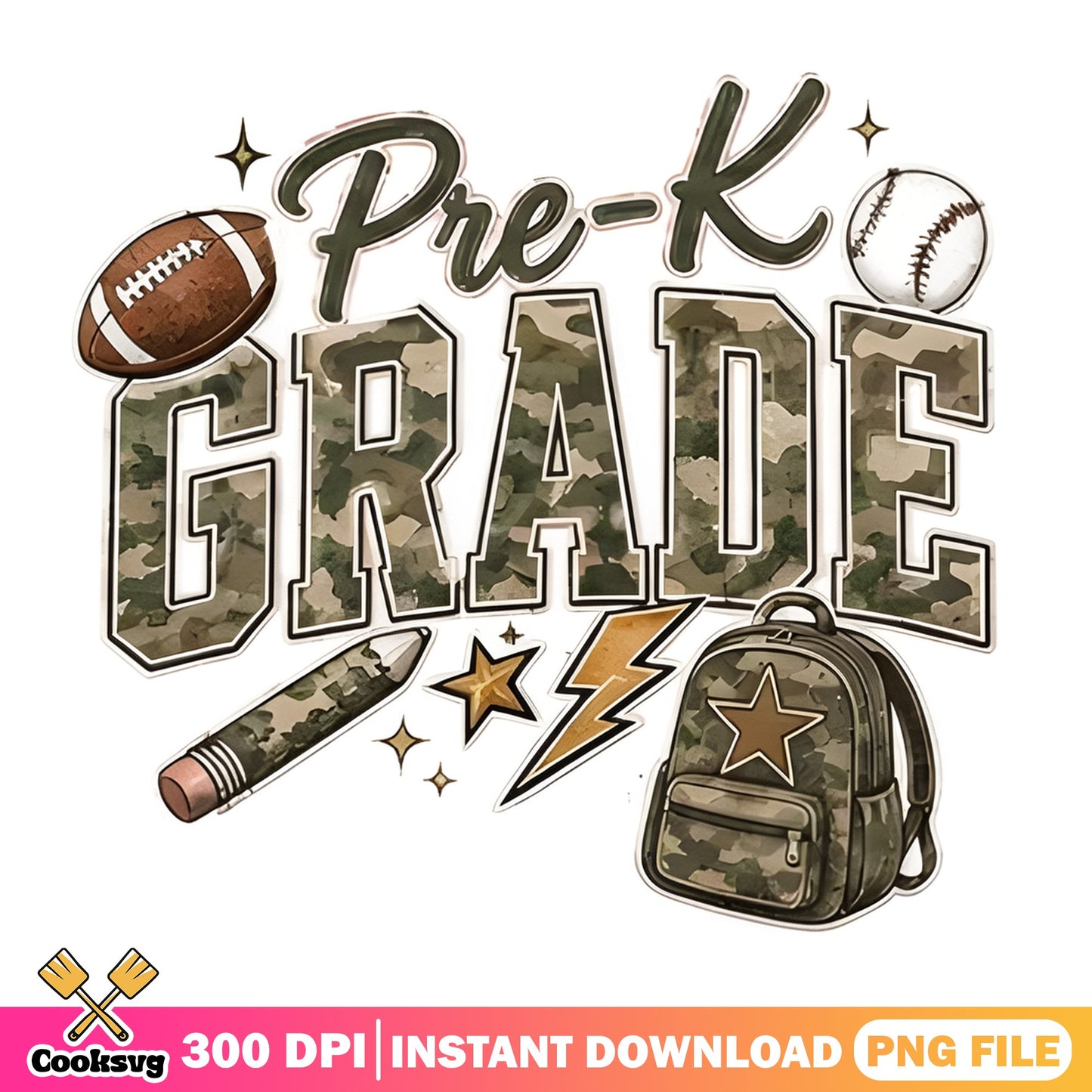 Pre-K Grade Camo PNG, Back To School PNG, PreK Student PNG