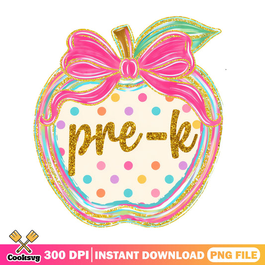 Pre-K Teacher Apple Bow PNG, Back To School PNG, Teacher PNG
