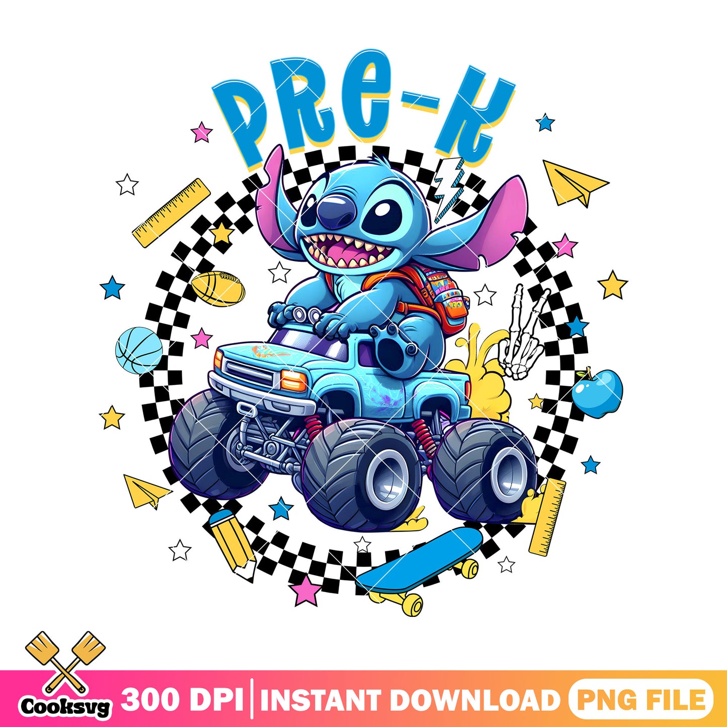 Pre-k school file design png, stitch art png, back to school day png
