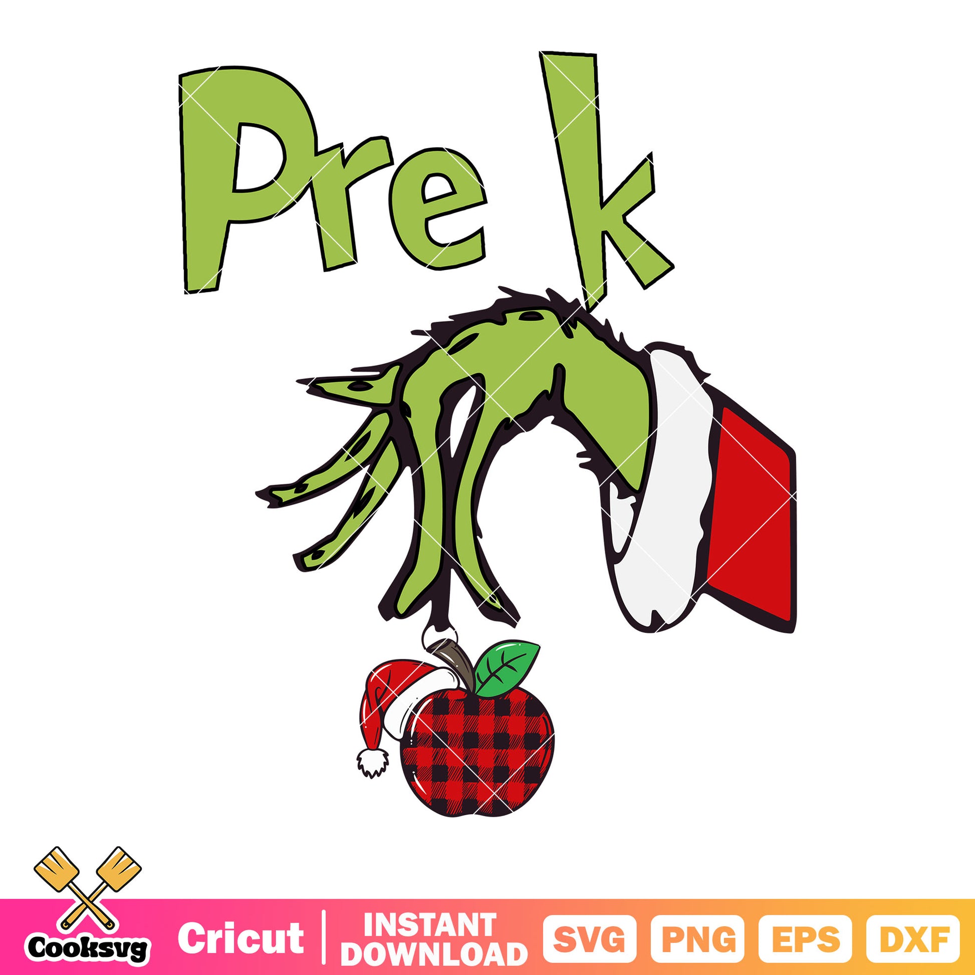 Pre k caro apples svg, grinch hand svg, santa claus costume​ svg