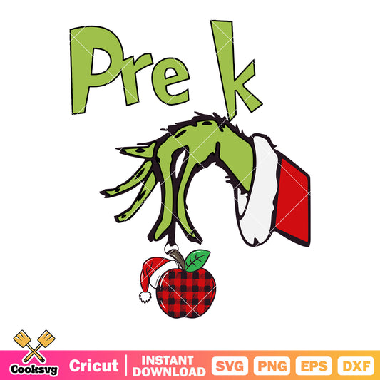 Pre k caro apples svg, grinch hand svg, santa claus costume​ svg