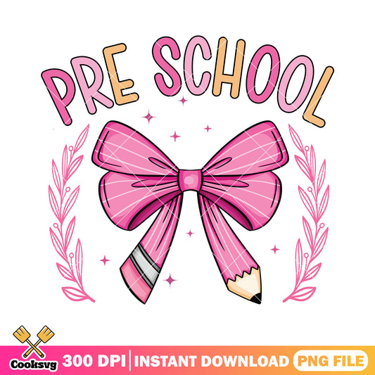 Pre school pink bow png, color bow png, go back to school png