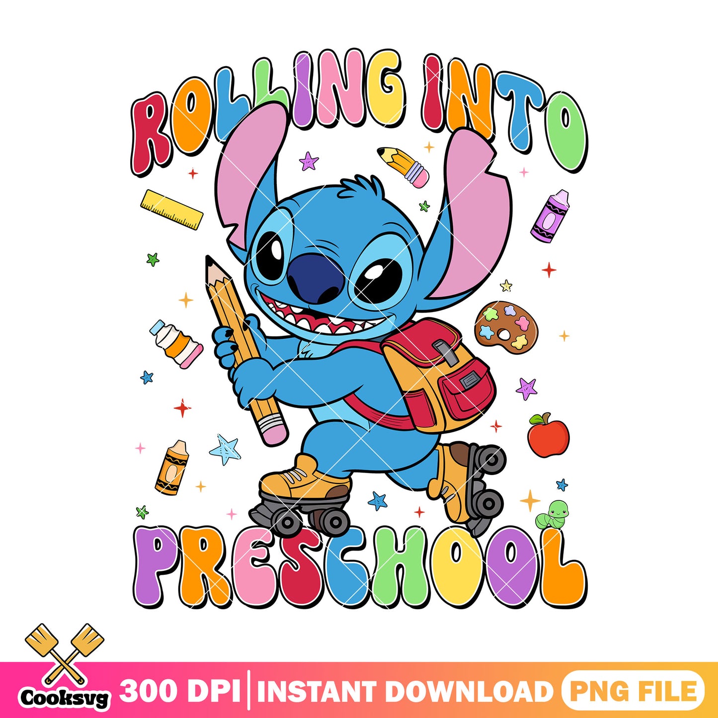 Preschool rollin into png, disney stitch png, going back to school png