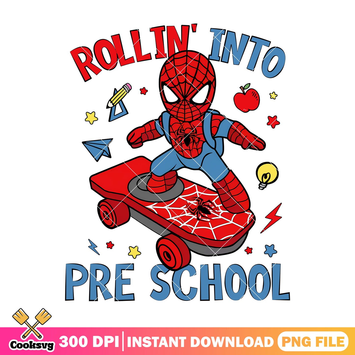 Pre school spiderman png, go back to school png, superhero art png