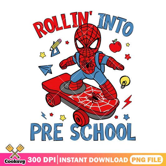 Pre school spiderman png, go back to school png, superhero art png