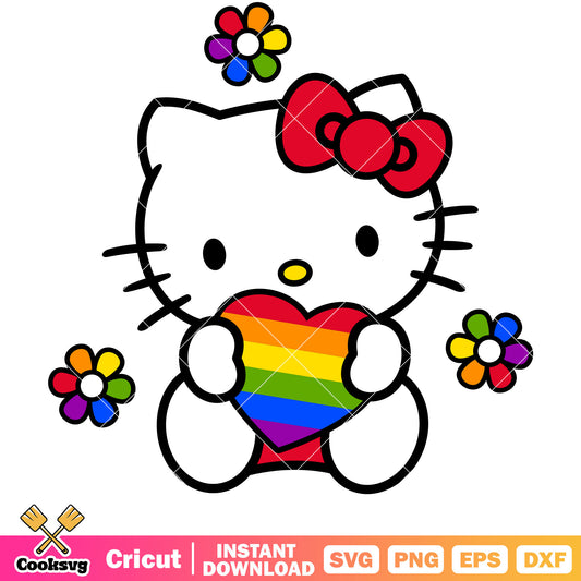 Pride heart hello kitty svg, hello kitty svg, sanrio cartoon svg