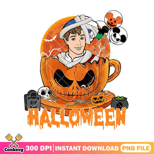 Prince in horror pumpkin png, cartoon halloween png, disney art png