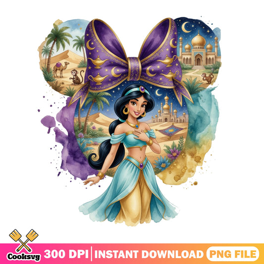 Princess Jasmine Bow Minnie Ears PNG, Aladdin Disney PNG, Princess PNG