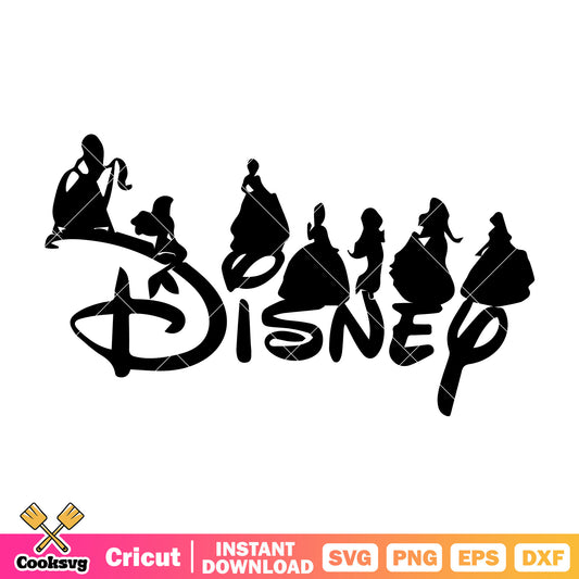 Princess friends silhouette disney svg, disney silhouette​ svg