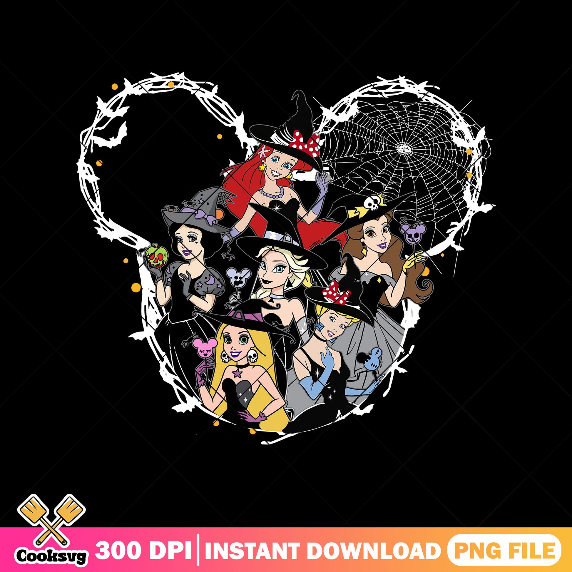 Princess halloween design png, cute princess png, disney princess png