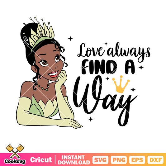 Princess tiana love alawys find a way svg, princess tiana svg, princess quotes svg