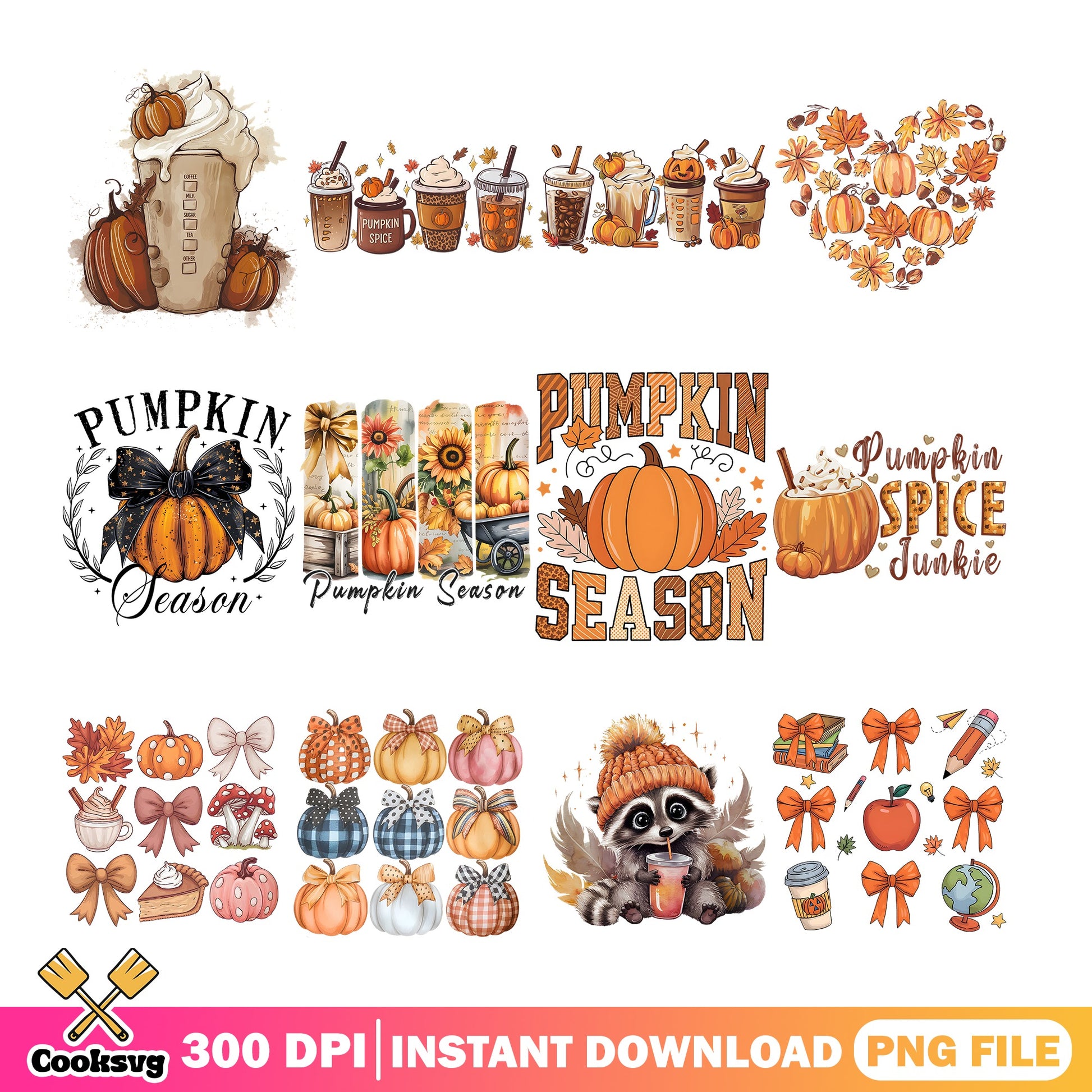Pumpkin Season Bundle PNG, Fall Autumn Clipart PNG, Pumpkin Spice PNG