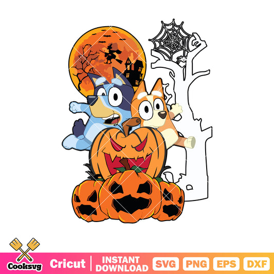 Pumpkin bluey bingo halloween svg, bluey ornament​ svg, cartoon bluey svg