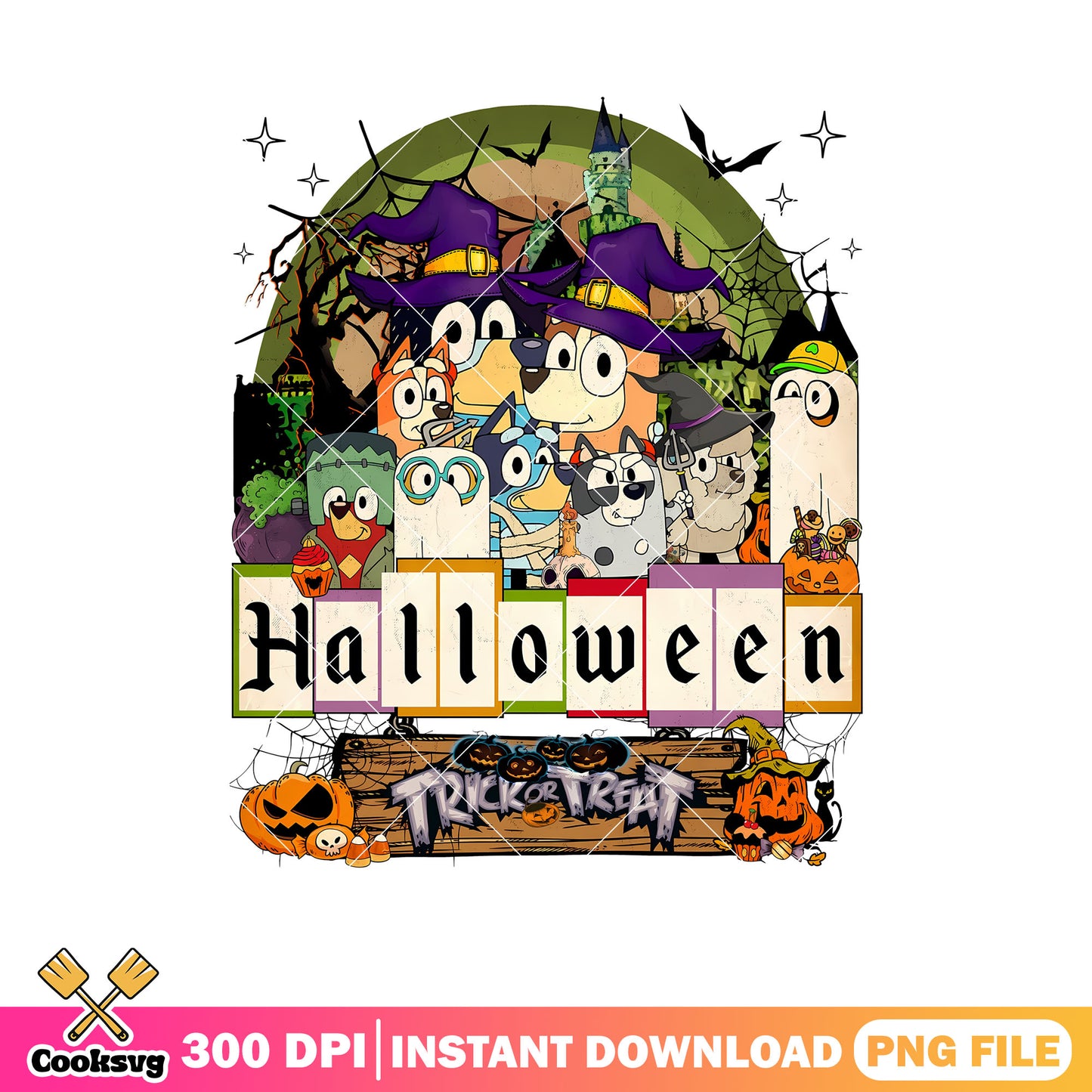 Pumpkin bluey trick or treat png, halloween costume png, bluey family png