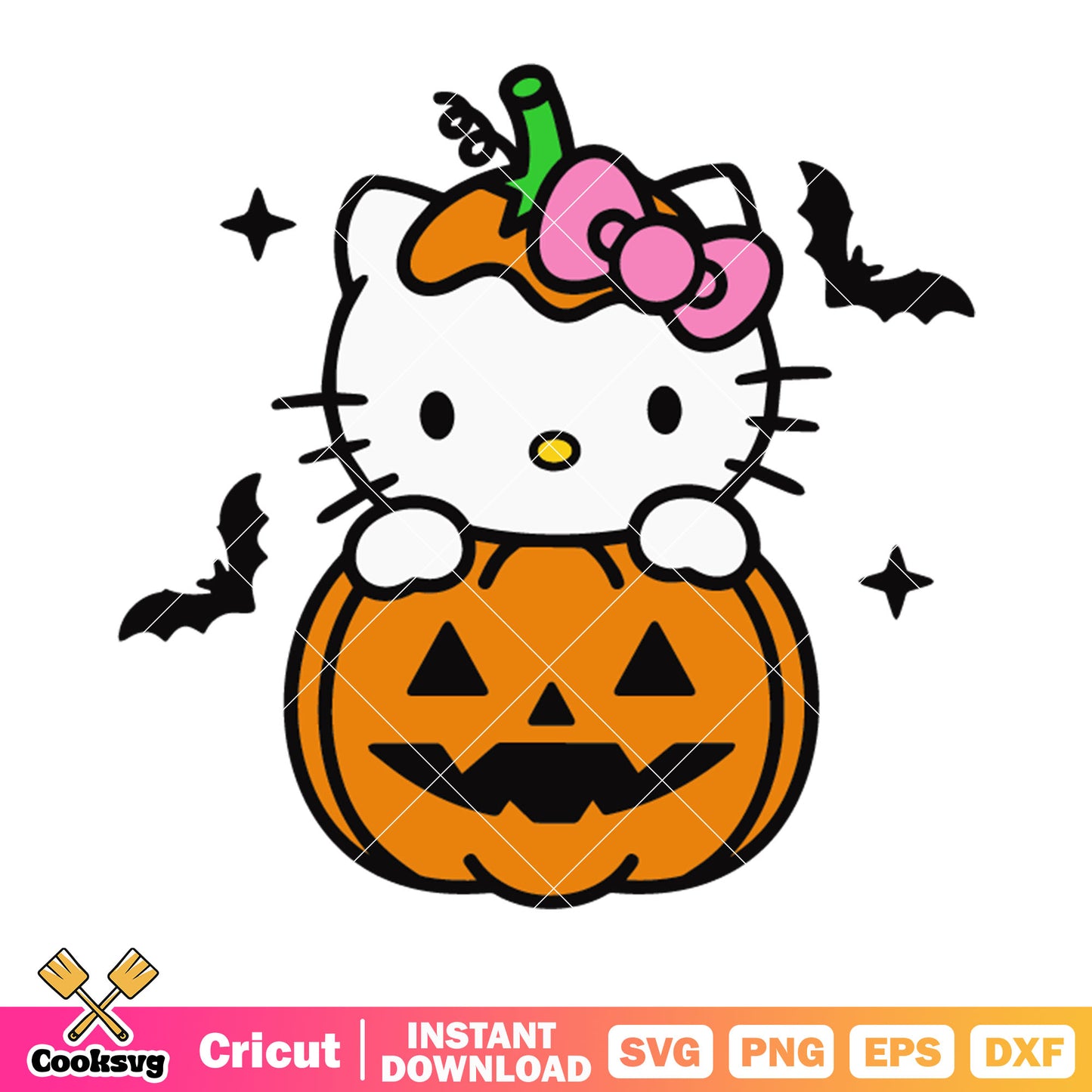 Pumpkin costume hello kitty svg,​ jack o lantern svg, scary bats svg