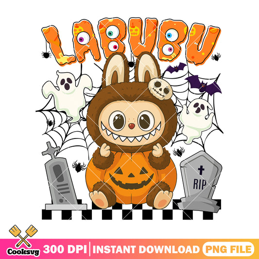 Pumpkin labubu halloween png, labubu cosutme​ png, labubu pumpkin png