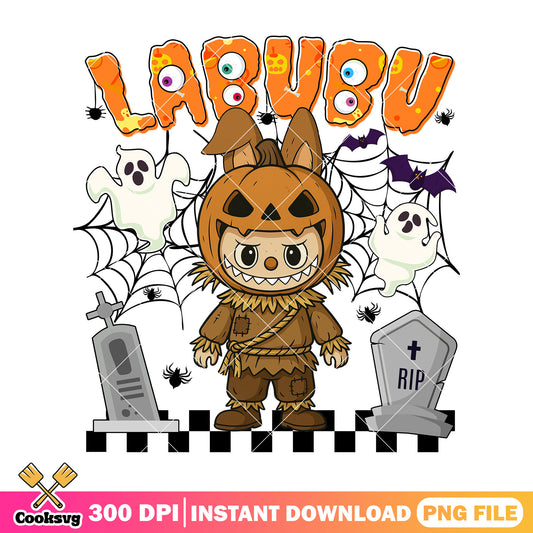 Pumpkinman labubu halloween png, labubu costume png, macaron labubu​ png