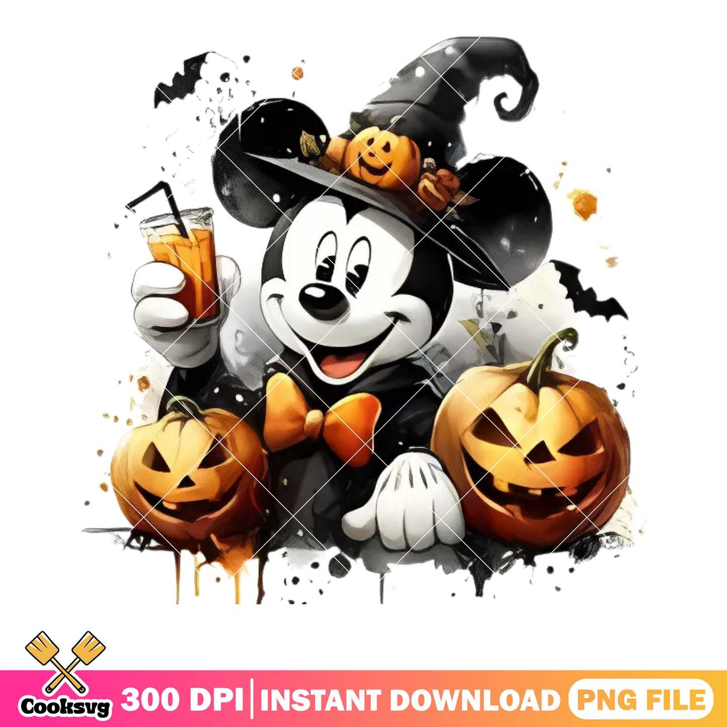 Pumpkin mickey witch png, witch hat ​png, scary halloween night png