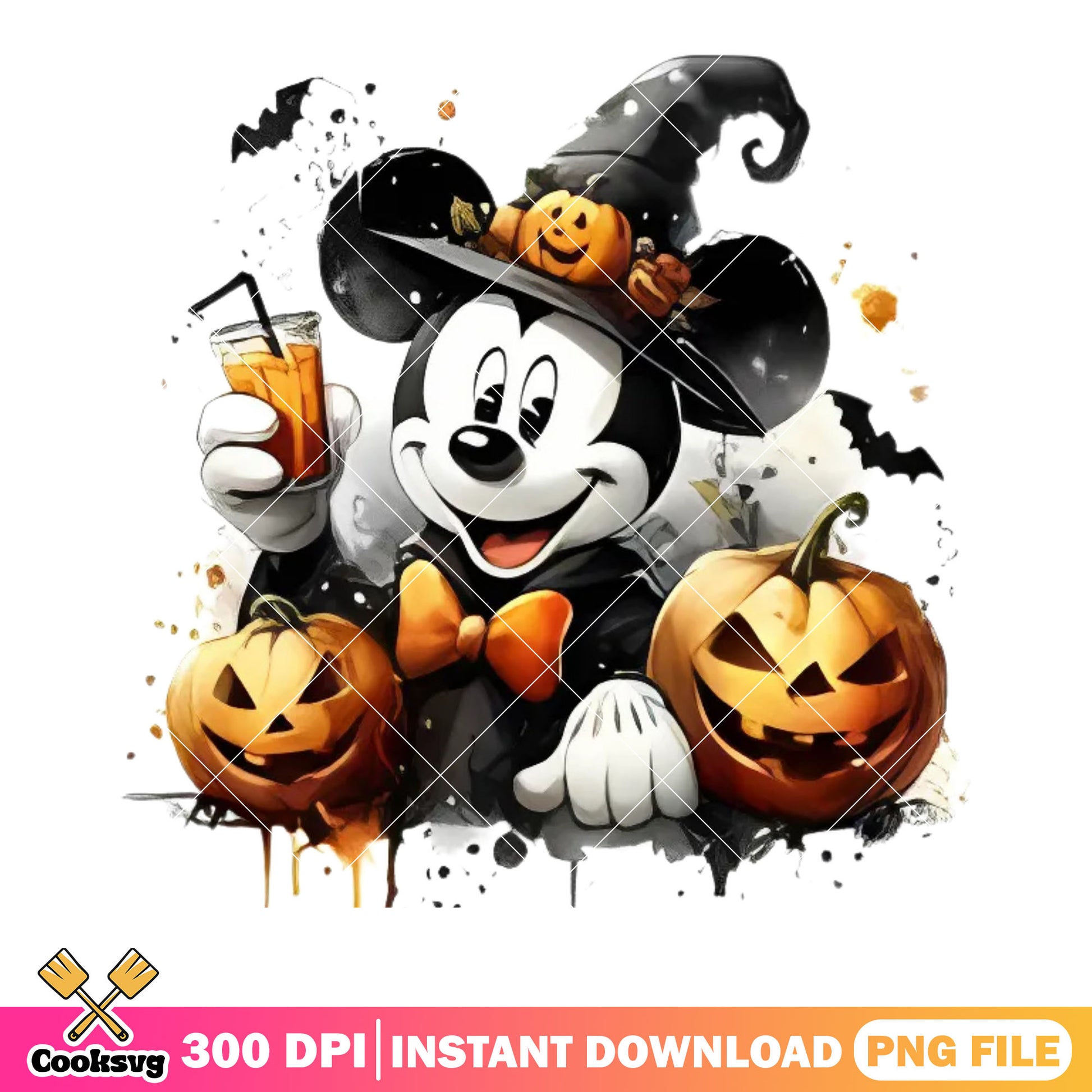 Pumpkin mickey witch png, witch hat ​png, scary halloween night png