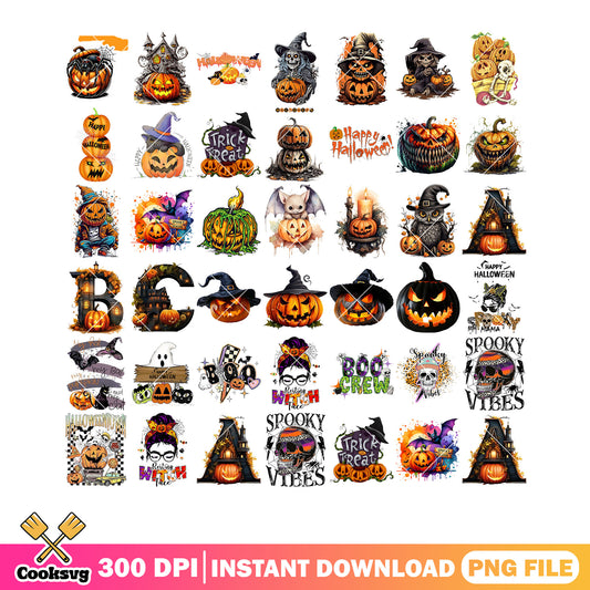Pumpkin party halloween png bundle, skull skeleton png, jack o lantern png
