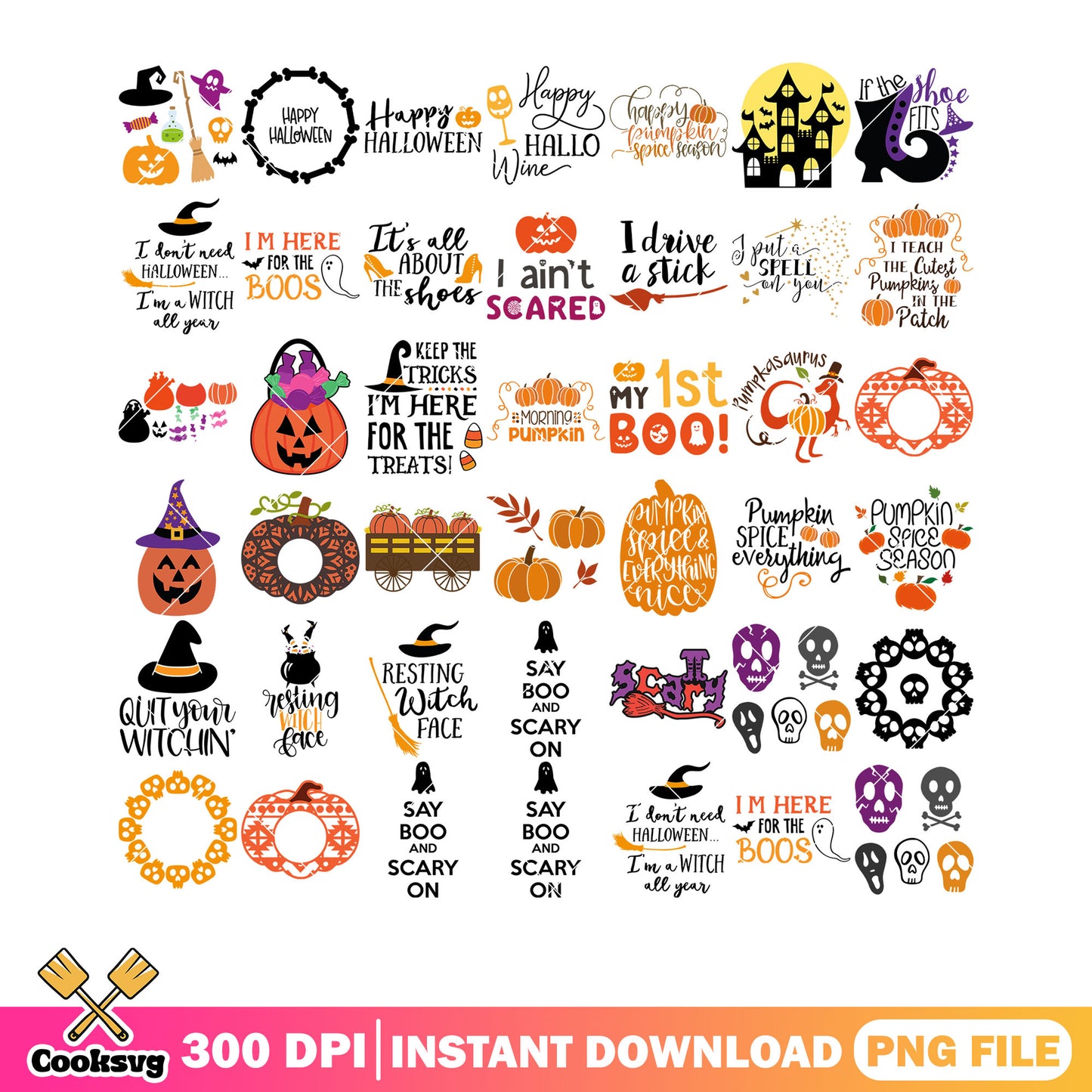 Pumpkin spice and everything nice png bundle, scary pumpkin png