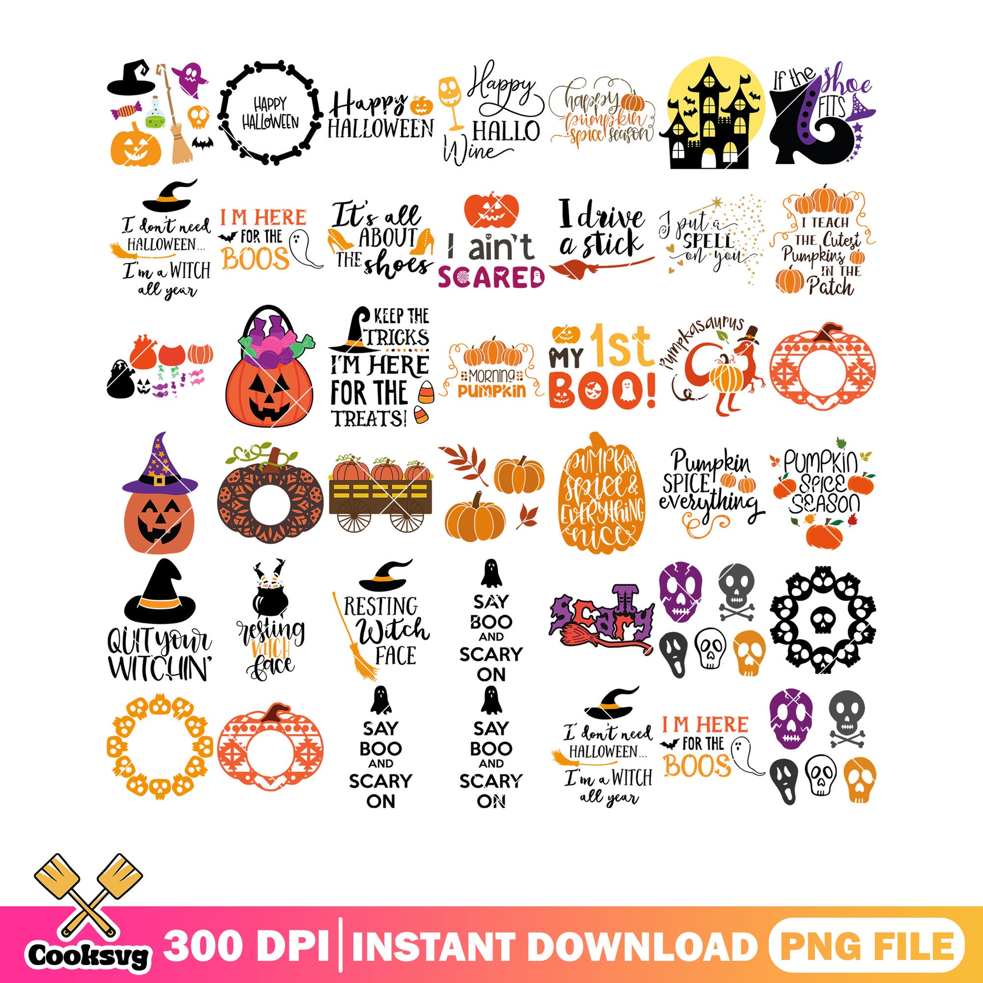 Pumpkin spice and everything nice png bundle, scary pumpkin png