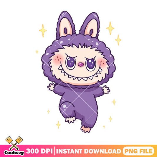 Purple labubu monster design png, labubu cute png, labubu happy png