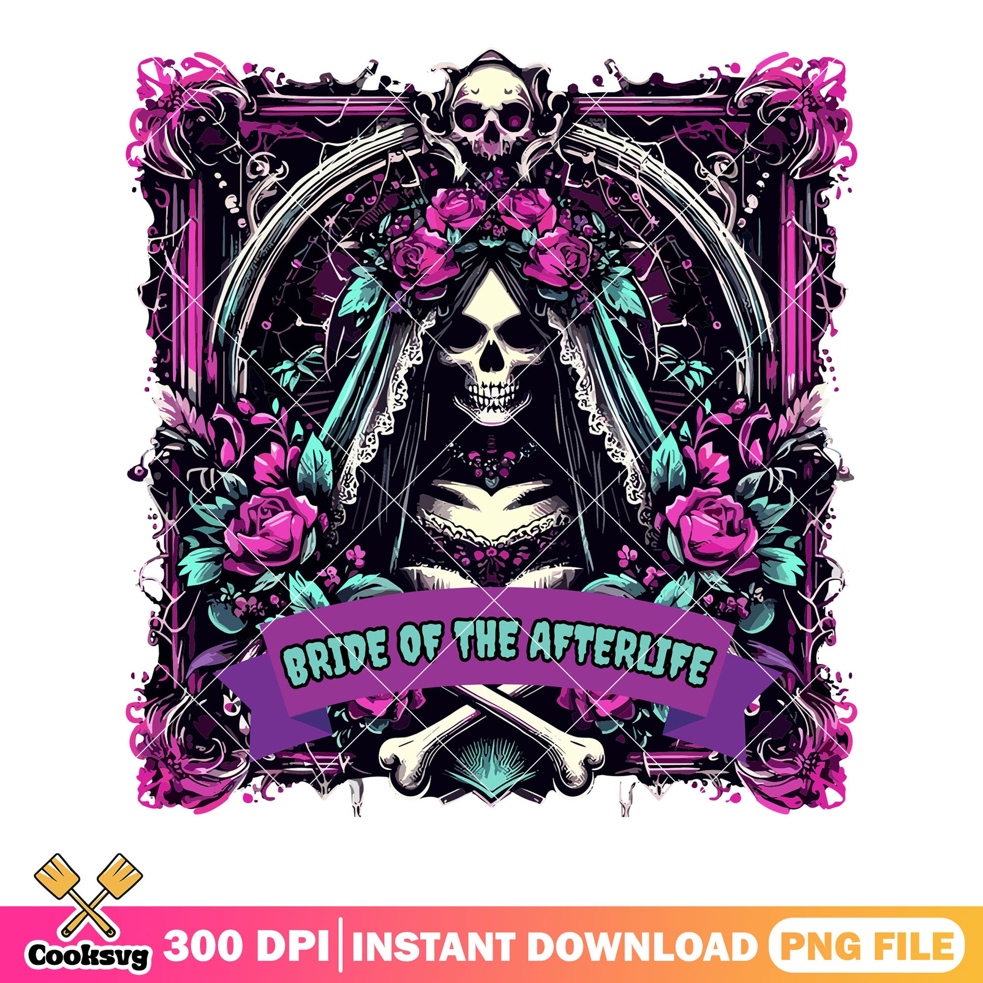 Purple rose bride png, creepy card png, halloween scary png