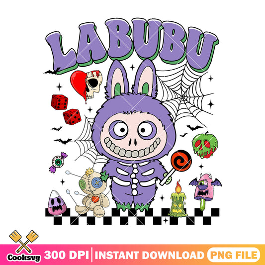 Purple skull labubu png, halloween costumes​ png, labubu doll png
