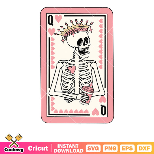 Queen card skeleton valentine svg, skeleton valentine svg