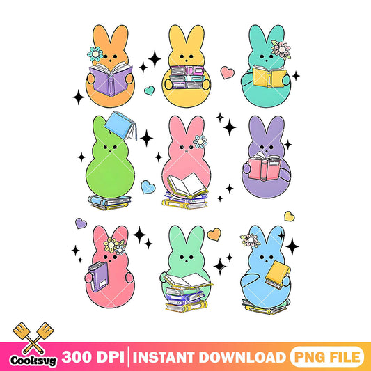 Rabbits reading design png, cute rabbits png, back to school art png