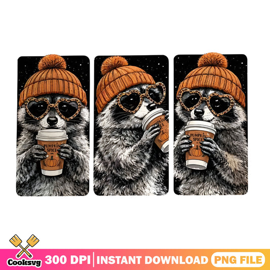 Raccoon Pumpkin Spice Coffee Fall PNG, Cute Raccoon PNG, Fall PNG