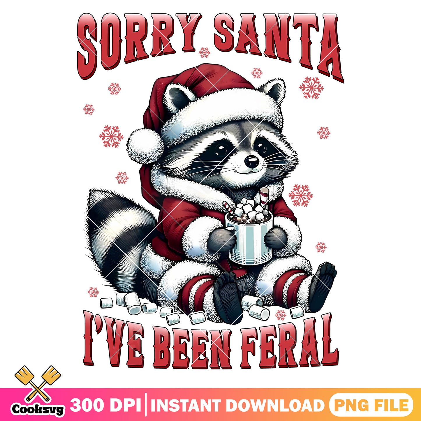 Raccoon cute sorry santa feral christmas png, feral christmas png