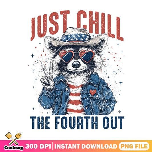 Raccoon just chill the fourth png, raccoon 4th of july png, chill raccoon​ png