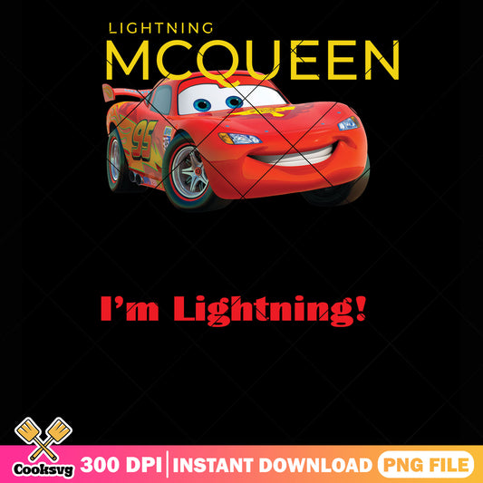 Race car McQueen png, I'm Lightning png, disney movie png