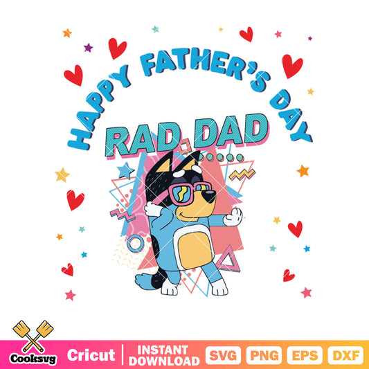 Rad dad happy father day svg, bluey funny svg, bluey dad svg, bluey music svg