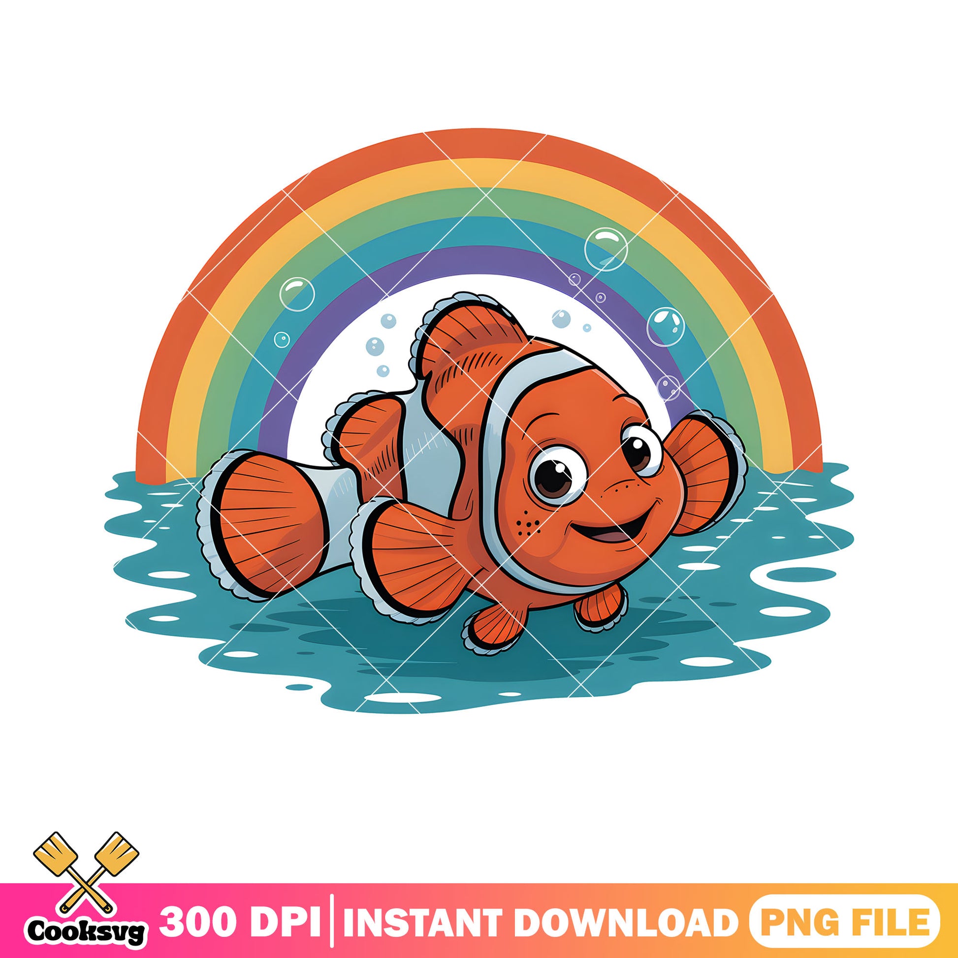 Rainbow on the nemo ocean png, clownfish nemo png, disney vibes png