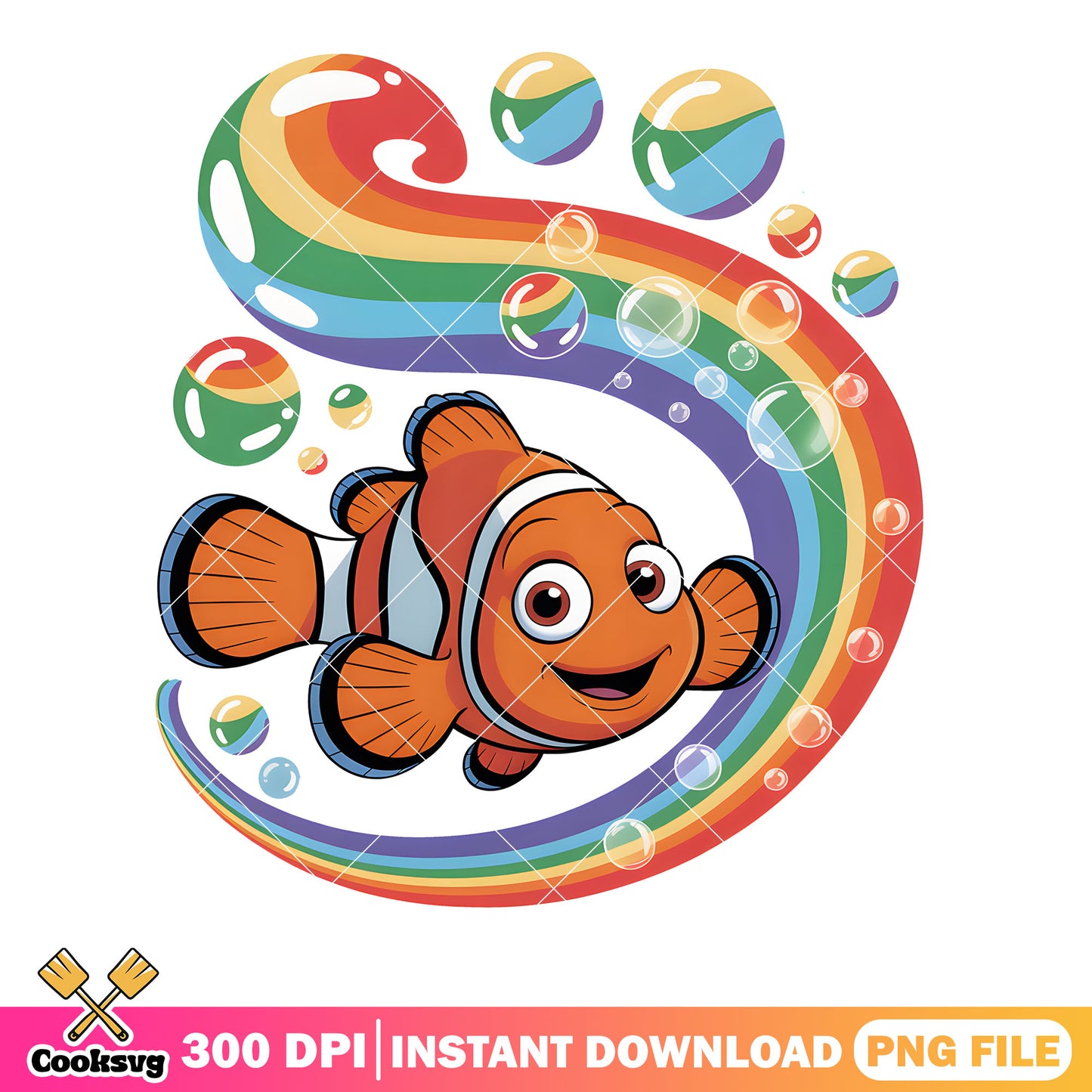 Rainbow paint marlin png, disney marlin png, disney sticker png