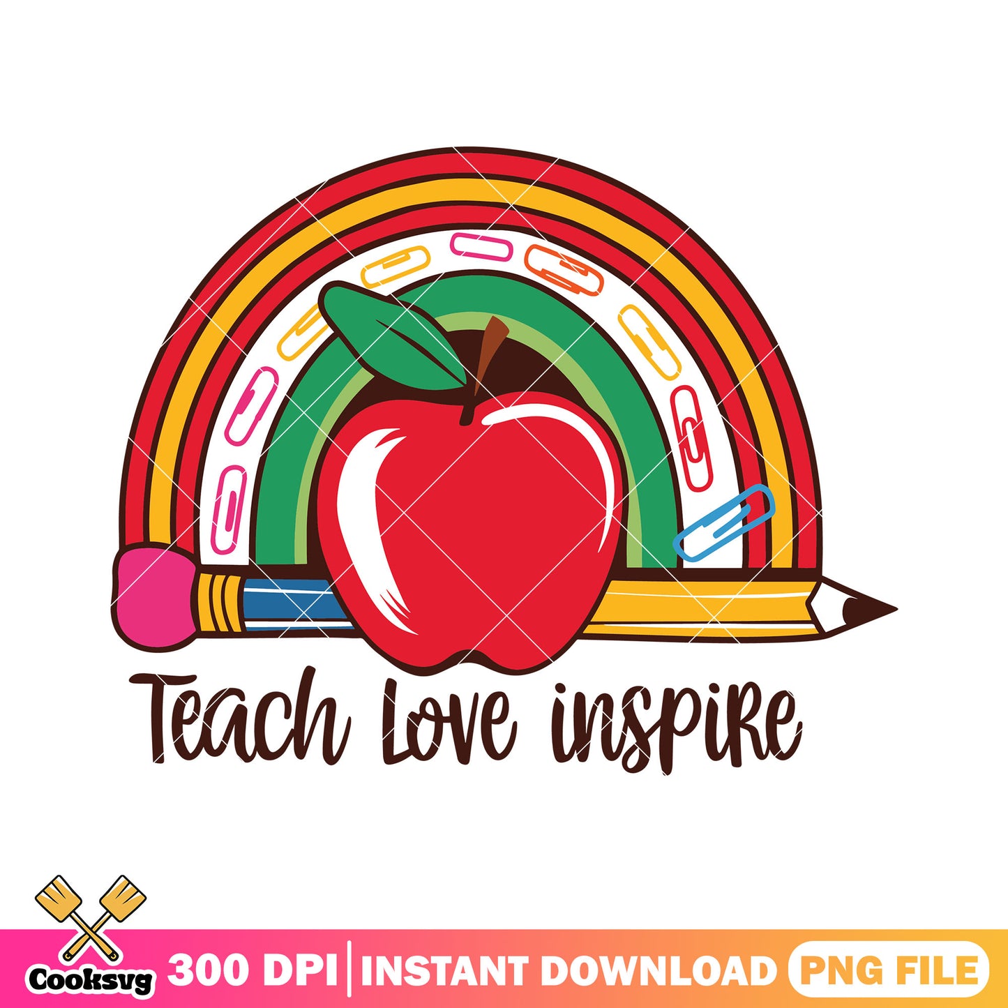 Rainbow teach love png, happy back to school png, red apple png