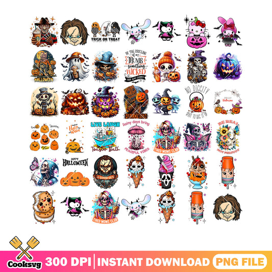 Rainy days bring peaceful vibes png bundle, skeleton png, chucky doll png