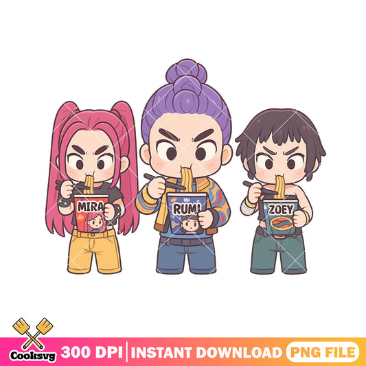 Rameyon girl band png, huntrix kpop png, huntrix rameyon png