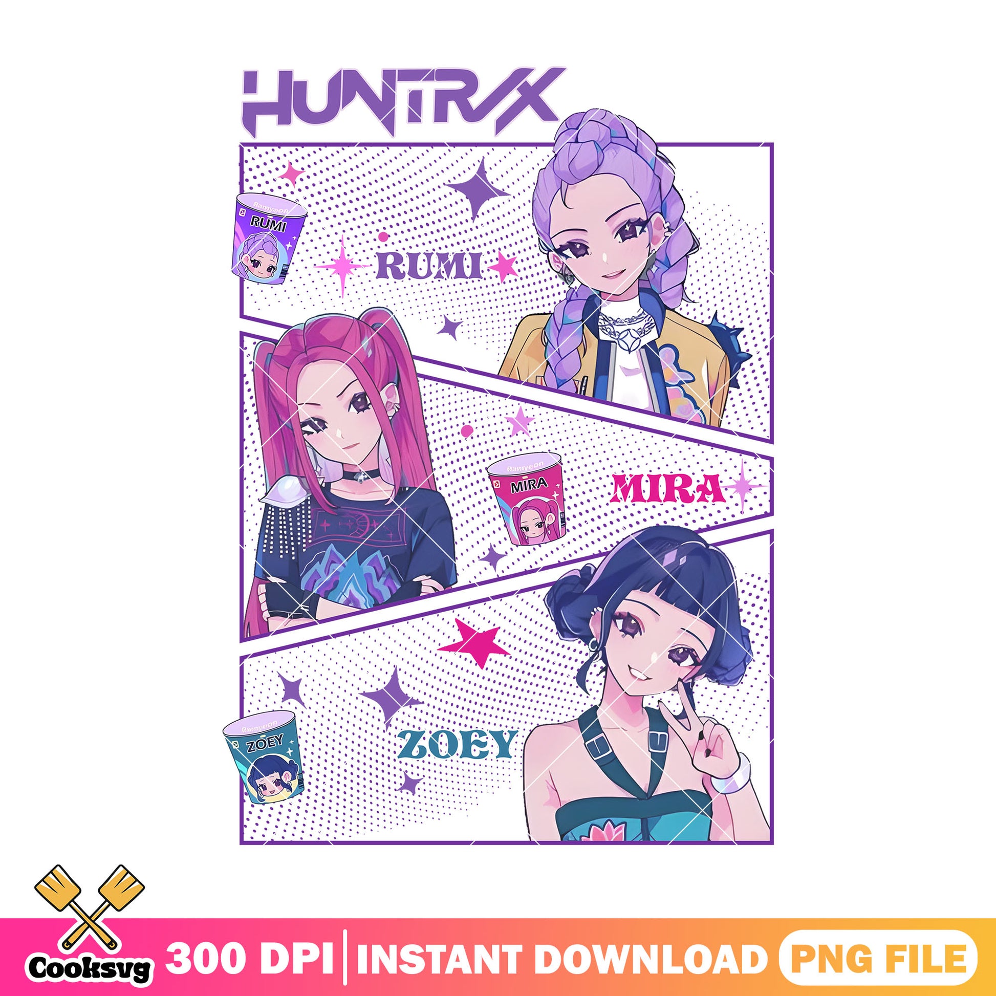 Ramyeon anime style png, huntrix song png, huntrix ramyeon png