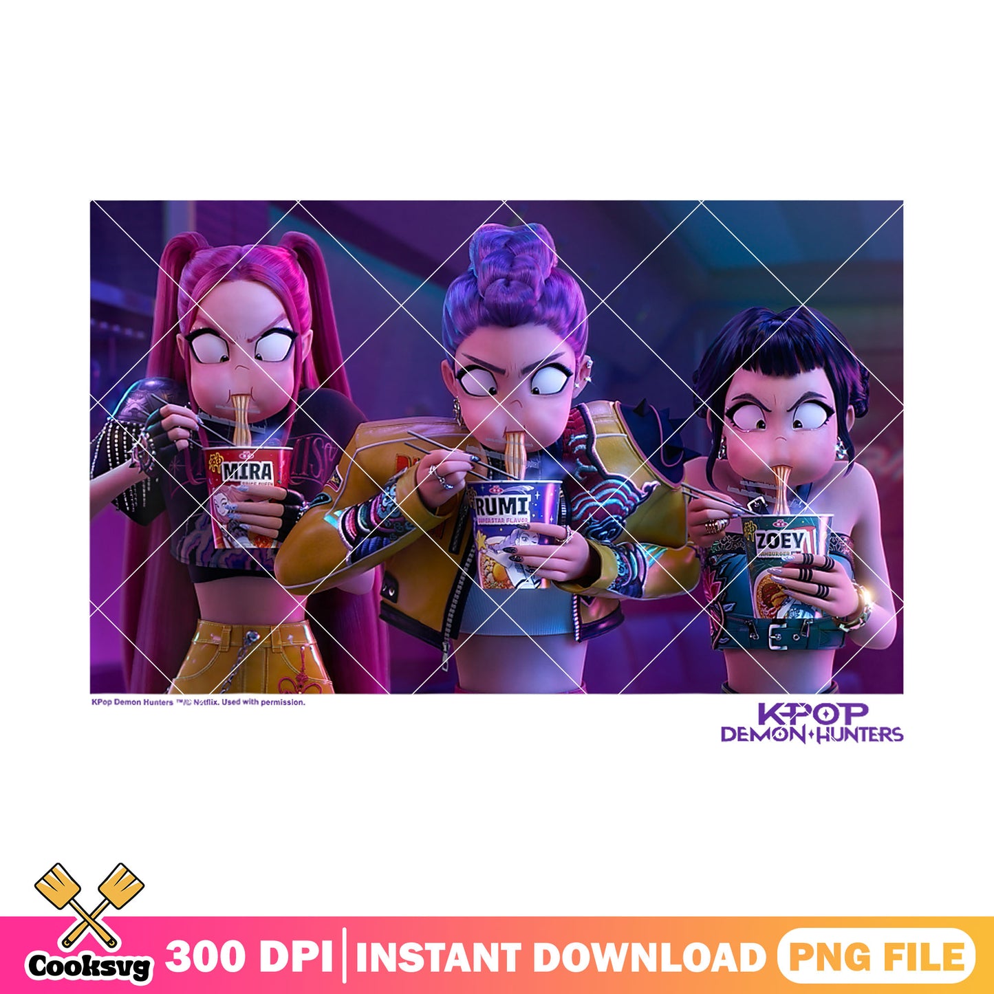 Ramyeon girls time png, huntrix ramyeon png, kpop demon hunters png